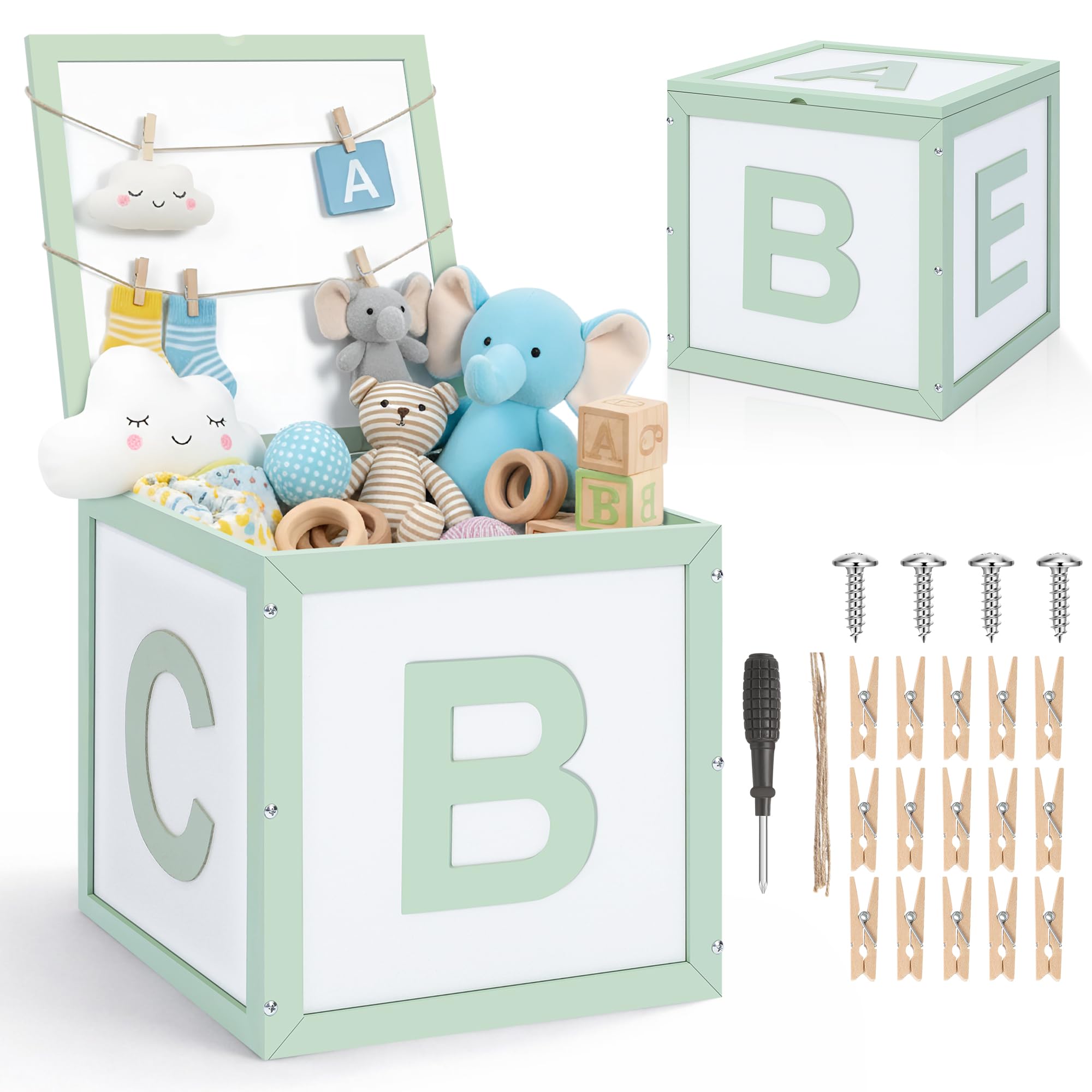 Photo 1 of Novabright Wooden Baby Shower Box New Baby Crate Closet for Pregnancy New Parent Party Decorations with Letters Shower Gifts Basket Party Blocks Backdrop for Boys and Girls