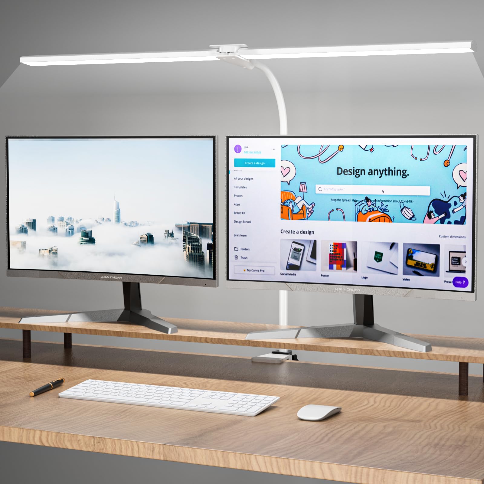 Hensam Desk Lamp, 80CM White Desk Lights Bar for Study, Clip On Desktop Computer Lighting with Gooseneck, Bright Dimmable Task Table Lamp for Work Reading Craft Students