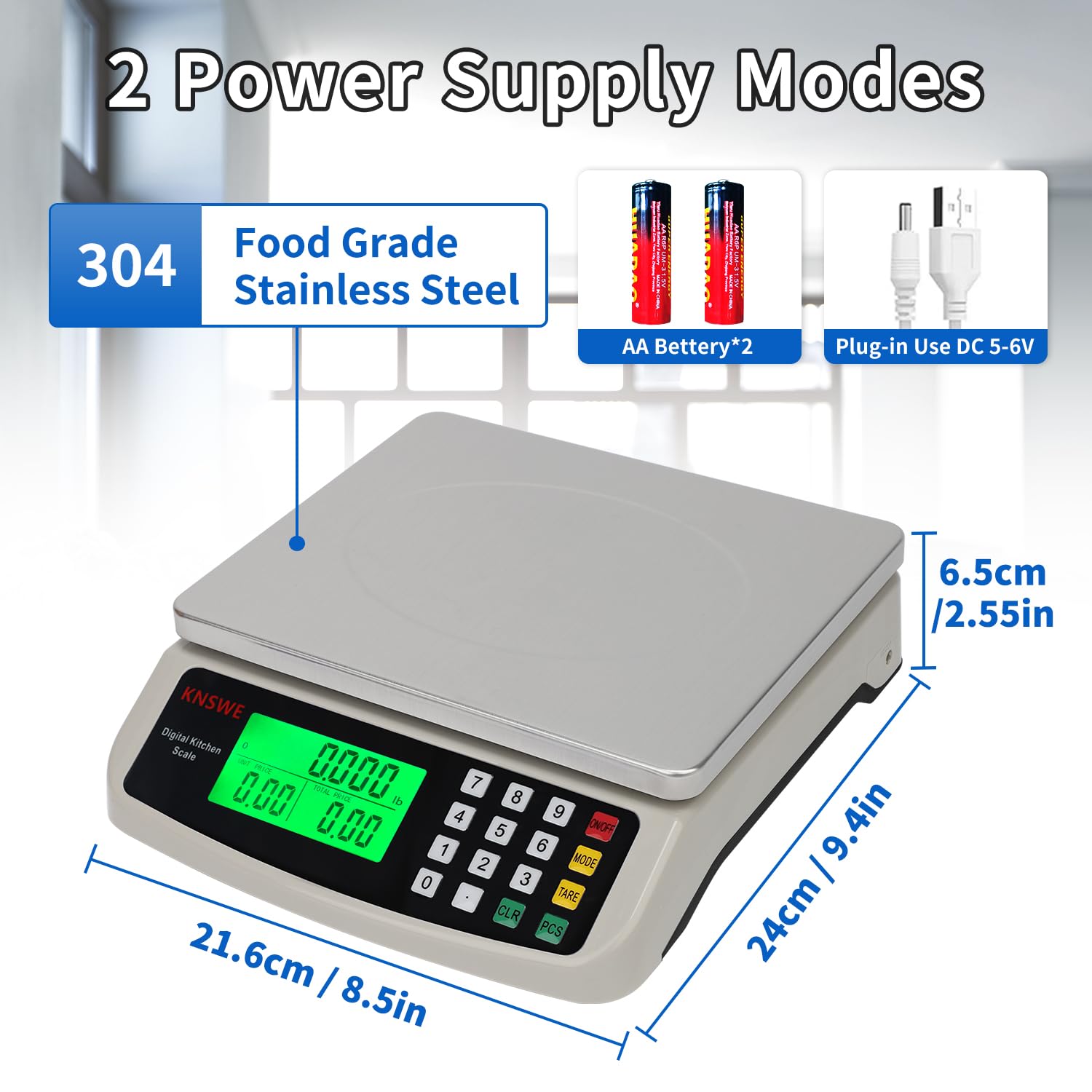 KNSWE Küchenwaage Digital Groß 40kg 1g waage küche Edelstahl 5 Maßeinheiten 2