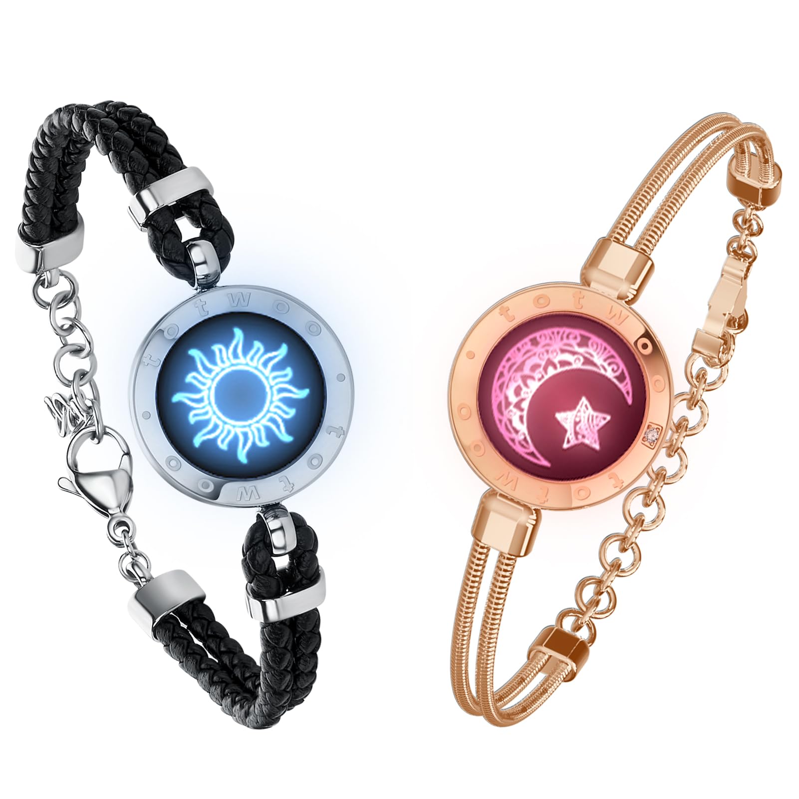 TOTWOO Touch Bracelets for Couples, Vibration & Light up for Love Couples Long Distance Relationship Gifts for Girlfriend Bluetooth Pairing Jewelry