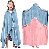 Hiturbo 2Pcs Kids Fleece Hooded Towel: Soft Plush Warm Blanket - 50"x30" Pool Beach Bath Swim Towel Wrap for 3-12 Yrs (Blue+Pink)