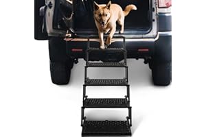 HEEYOO Dog Stairs for Car - Foldable Dog Ramps for Large Dogs with Non Slip Surface, Portable Dog Steps for Cars and SUV, Truck, Support Up to 200 Lbs, 6 Steps
