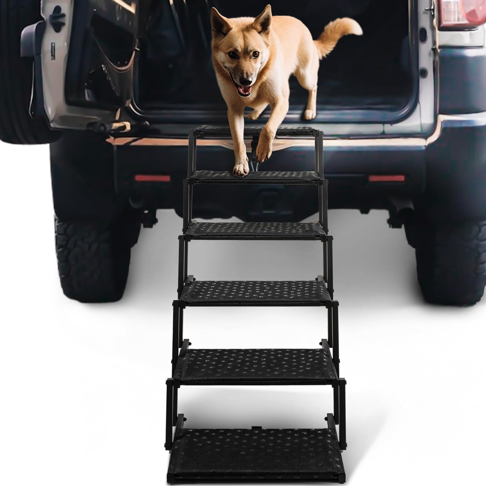 Photo 1 of Dog Stairs for Car - Foldable Dog Ramps for Large Dogs with Non Slip Surface, Portable Dog Steps for Cars and SUV, Truck, Support Up to 200 Lbs, 6 Steps