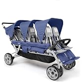 Gaggle Jamboree 6 Seat Foldable Multi-Child Stroller, Navy | 6 seat multi-child stroller built for busy childcare centers with reclining seats, 5-point harnesses, and sun canopies.
