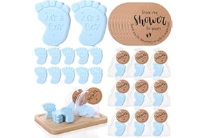 Swiffen 25 Sets Baby Shower Soap Favors for Guests Girl Boy Mini Footprint Handmade Scented Soaps with Thank You Tags and Organza Bags for Shower Gender Reveal Party Favors(Blue, Boy)