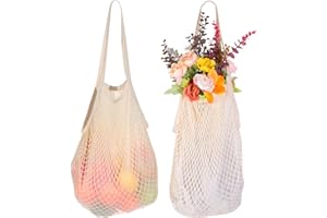 Dayard Reusable Cotton Mesh Bags with Handles, Net Bag Shopping Bag Mesh for Grocery Beach, 2Pcs, One Size