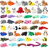 Simgoing 52 Pcs Mini 3D Printed Animals Set, 3D Printed Little Animals Articulated Flexible Fidget Toys Small Animal Figurines Toy for Boys Girls Students Rewards Carnival Prizes Pinata Filler