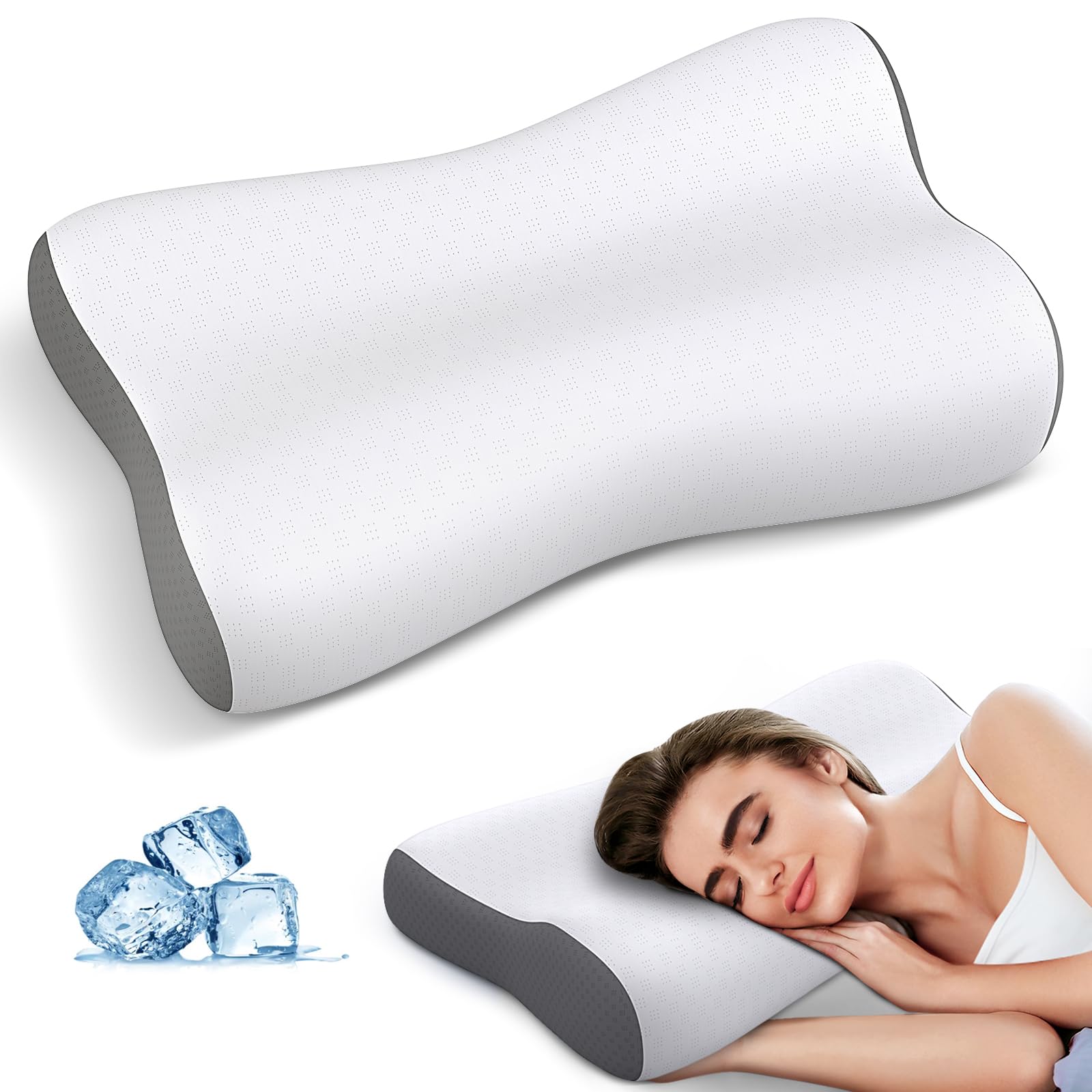 Photo 1 of Cervical Neck Pillow Memory Foam Pillows for Neck Pain Relief, Ergonomic Pillow for Shoulder Pain, Contour Pillow for Sleeping, Orthopedic Bed Pillows Neck Support for Side Back Stomach Sleepers
