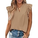 Zenlonr Womens Summer Tops 2026 Casual V Neck Ruffle Cap Sleeve Blouse Shirts Solid Color Tunic Tops