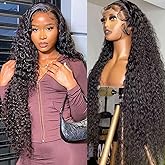 Lemoda Water Wave 13X4 Full Lace Frontal Human Hair Wigs 18Inch Thin HD Lace Deep Wave Lace Frontal Wig Natural Black 210% De