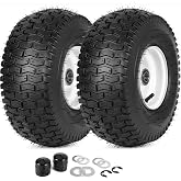 GICOOL 15x6.00-6 Rubber Lawn Mower Tire Wheel for Riding Mower Tractor Tire | 15x6.00-6nhs Lawn Mower Tire and Wheel Assembly, Fit John Deere Craftsman Husqvarna Riding Mower, Bearing Bore 3/4"