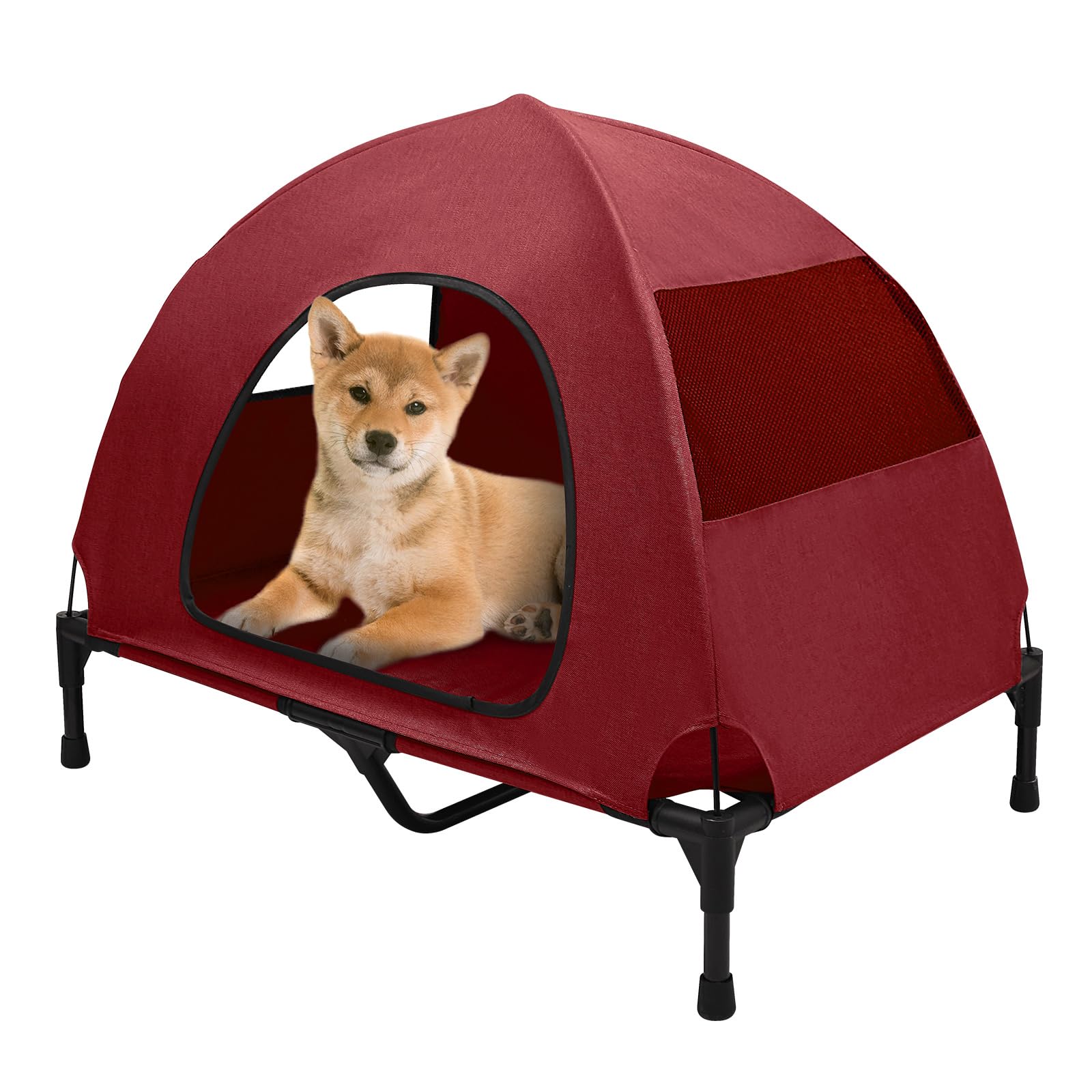 Photo 1 of Love&go Elevated Dog Bed with Metal Frame, Cooling Raised Pet Cot for Dog and Cat (M - Red Bed+Canopy, Medium-29.9x19.5x5.5 inch)