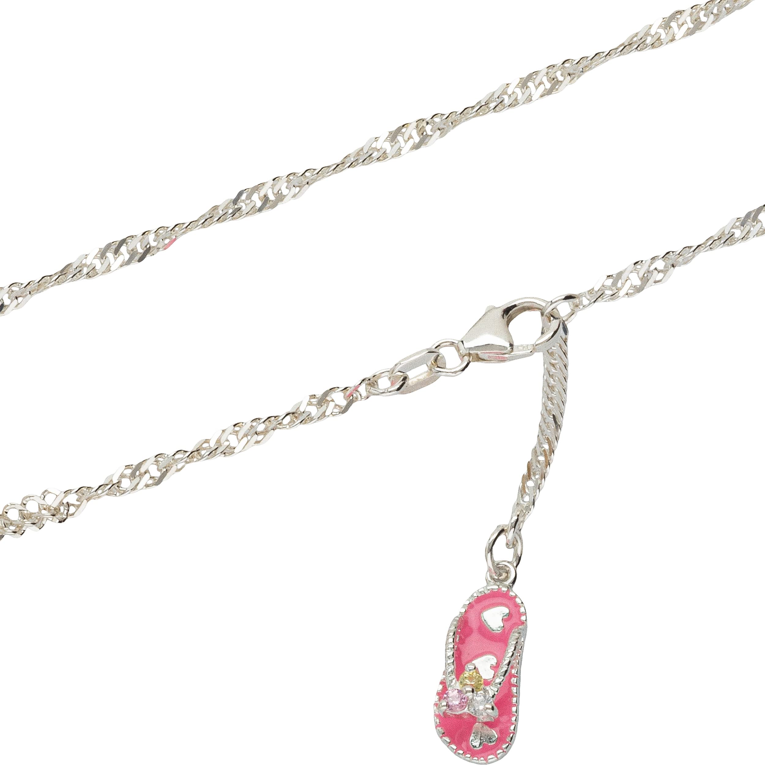 NKlaus 25cm Ladies Anklet with Zirconia Rose 925 Sterling Silver Width: 3,1mm Singapore Chain Pendant Sandal Lobster Clasp 1862