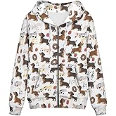 Allcute Loose Fit Zipper Hoodies for Women Soft Print Hoodie with Front Pocket Relaxed Comfy Hooded Sweatshirt