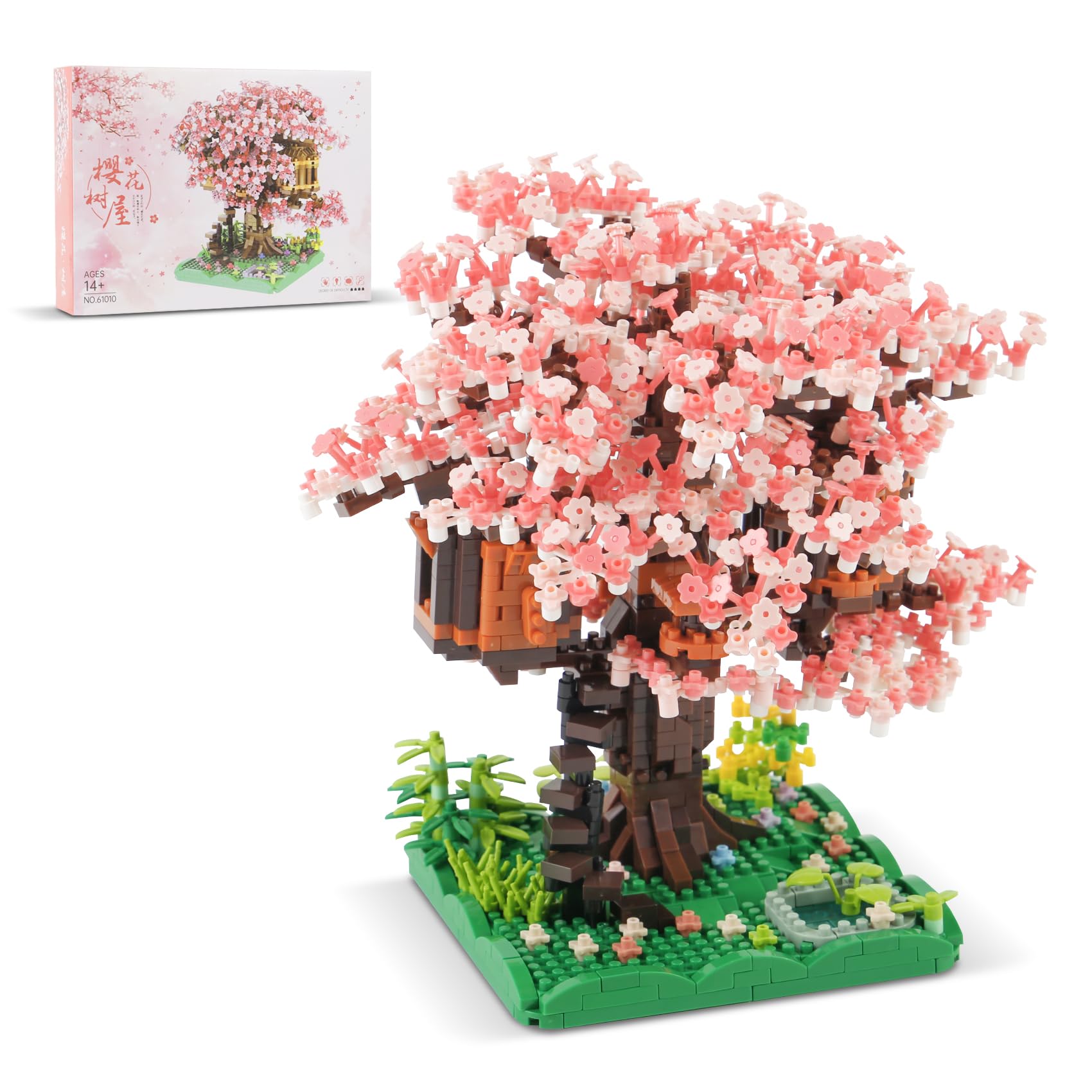 Photo 1 of 2008 PCS Micro Blocks Pink Cherry Bonsai Tree Building Sets,Creative Exquisite Sakura Tree House, Good Toy Choice for 14+ Kids and Adults
