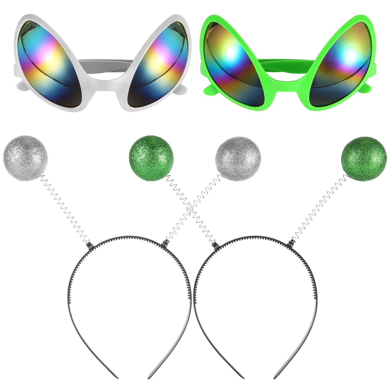 XIHIRCD 2 Pairs of Alien Costume, Alien Antenna Headband and Alien Glasses Sunglasses Alien Costume for Women Alien Accessories for Adults and Kids Easter Halloween Party Decorations