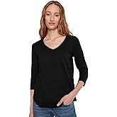 Mod-O-Doc Women's 3/4 Sleeve V-Neck Tee with Curved Hem