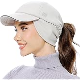 GADIEMKENSD Women's Fleece Ponytail Hat - Reflective Winter Hat with Flip Down Ear Warmer, Vertical Ponytail Hole, Adjustable