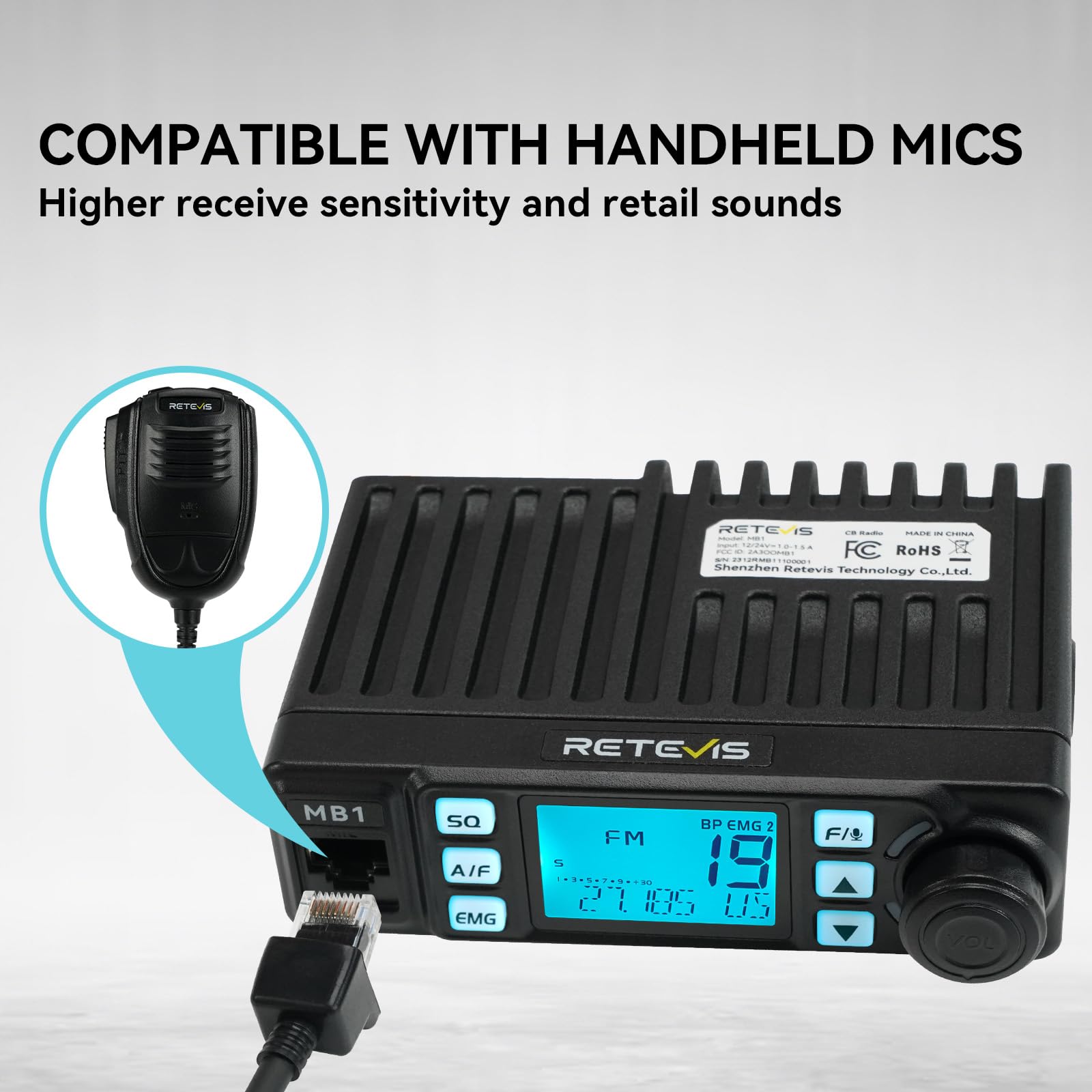 Retevis MB1 CB Radio, Handheld CB Radio With 45 Inch Mount CB