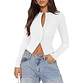 Pungdra Womens Ribbed Button Down Long Sleeve Top Knit Button Up Fitted Cardigans Cropped Cute Fall Going Out Tops for Women
