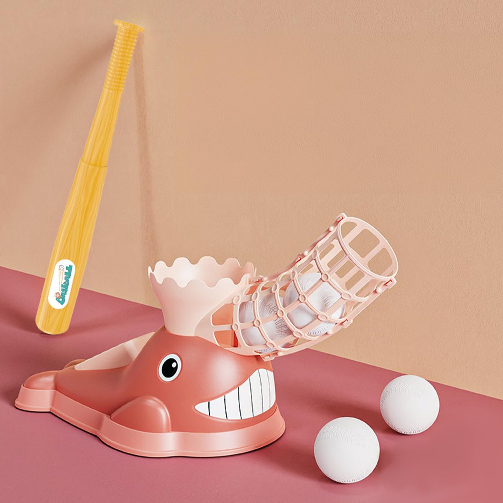 Rensinnoal Kids Baseball Bat with 4pcs Baseballs, Kids Baseball Launcher, Automatic Pitching Machine, Outdoor Ball Game Toys for Ages 3-12 and Pets