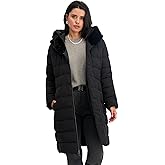 TAHARI Women's Mid-length Quilted Puffer Coat With Attached Hood, Faux Fur Trim, Velvet Bib & Zipper Closure