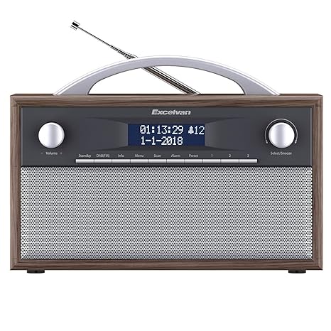 Excelvan DAB+ digital Radio UKW Retroradio AM/FM Kristallklarer Klang Küchenradio Holzgehäuse, 2 Alarmzeiten mit Radiowecker,