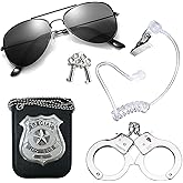 Spy Detective Set, Police Costume Accessories Includes Sunglasses, Badge, Handcuffs and Ear Piece Costume