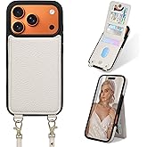 Keallce Case for iPhone 17 Pro 6.3 inch, Crossbody Wallet Case Purse with RFID Blocking 3 Card Holders, Flip Folio Leather Cover with Lanyard Wristlet Strap Women Lady for iPhone 17 Pro, Beige