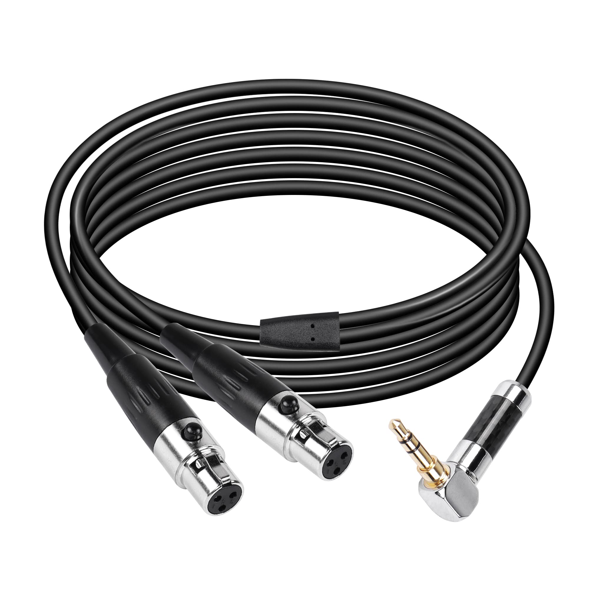 CERRXIAN Dual Mini XLR to 3.5MM Stereo Mic Cable,90 Degree 3.5mm 1/8 Inch TRS Male to 2 Mini XLR Female Y Splitter Cord,for Audio Conversion of Camera And Other Equipment-FF5.9FT