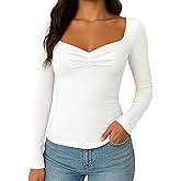 TiulZial Women's Long Sleeve Shirts Going Out Tops Basic Cute Pleated Sweetheart Neck Y2K Fall T Shirts