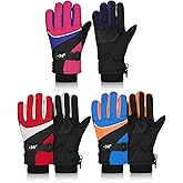 Hicarer 3 Pairs Winter Gloves Waterproof Snow Ski Gloves Windproof Kids Warm for Kids Snow Mittens for 8-11 Years