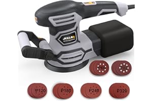 3.8A(450W) Orbital Sander, Jellas 6 Variable Speeds Double Handle Random Orbit Sander, 5-Inch Electric Sander with 18pcs Sandpapers, Dust Collector, Ideal Power Sander for Woodworking(OS450)