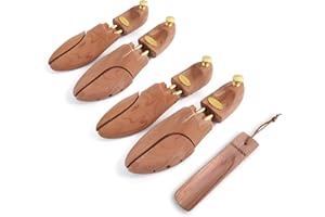 CONSDAN Cedar Shoe Trees For Men Women | USA Grown Cedar Wood, Adjustable Wood Shoe Tree, Crease Protector, 2 Pairs