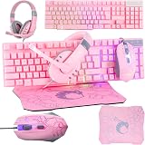 Orzly Pink RX250 4in1 Keyboard Mouse Headset Pad Bundle for PS5 Xbox PC