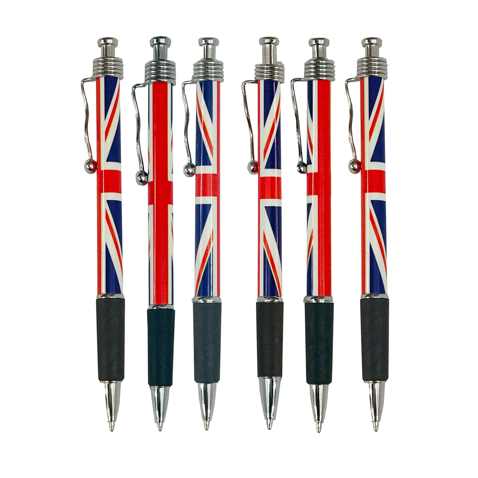 SAJAK Union Jack Flag Retractable Ballpoint Pens (Pack of 6) Collectable Souvenir Gift for Office Stationery Supplies Street Party Decoration
