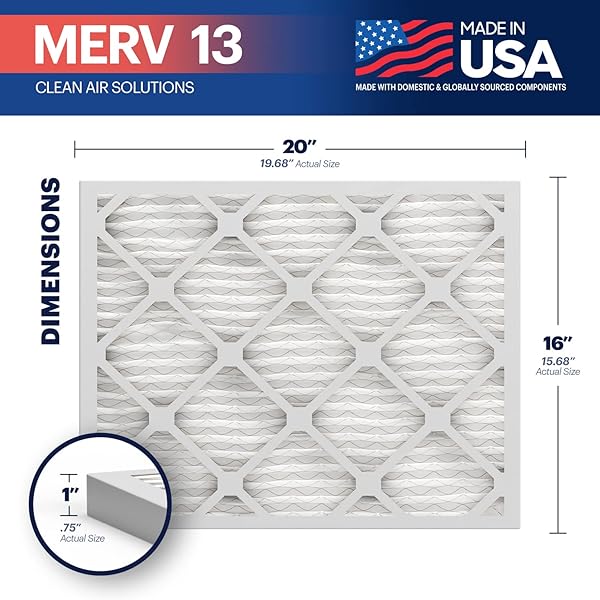 BNX TRUFILTER 16X20X1 AIR FILTER MERV 13 (4-PACK) – MADE IN USA – ELECTROSTATIC PLEATED AIR CONDITIONER HVAC AC FURNACE FILTERS FOR ALLERGIES, POLLEN, MOLD, BACTERIA, SMOKE, ALLERGEN, MPR 1900 FPR 10