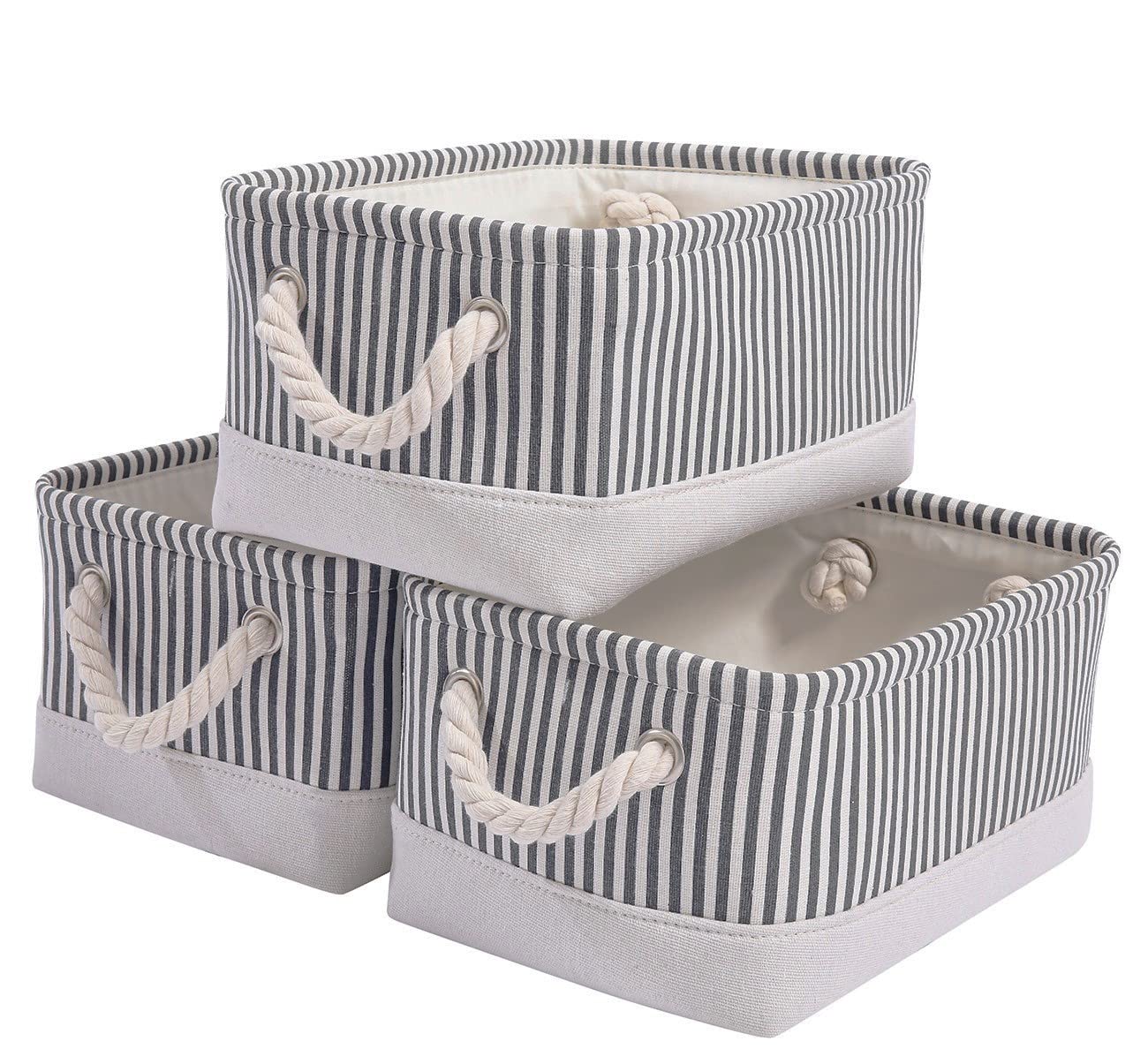 Mangata Fabric Storage Boxes, Open Storage Organizers, 3 Pack (Grey Stripe, Small) — image 1