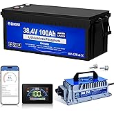 DC HOUSE Upgraded 36V 100Ah Lithium Golf Cart Battery w/Switch, 200A BMS Lifepo4 Battery with 36V 25A Charger, Bluetooth & LCD Monitor, Peak Current 670A,for Trolling Motors,Marine