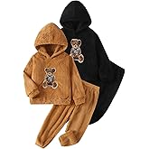 Jolyshlid 4 Piece Boys' Clothing Sets Fleece Hoodies Long Sleeve Solid Pullover Sweatshirt and Pants Winter Outfit 3-12Y