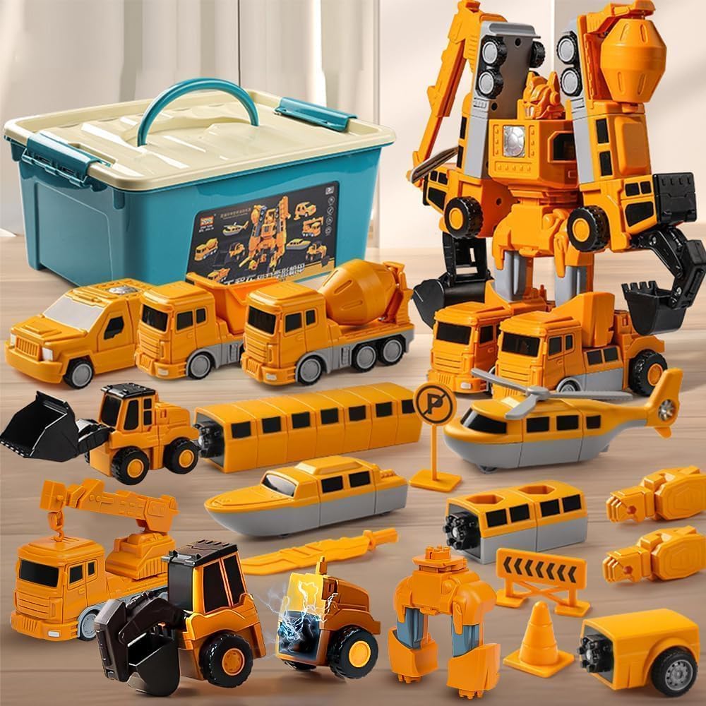 Magnetic Transform Engineering Car Assembled Toys, 35pcs Magnetic Construction Toys Kids 1-3, Transforming Robot Car Toy, Kids' Play Construction Vehicles, Outdoor Toddler Activity Toy for Boys