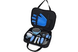 Wisedog Pet Grooming Tool Kit - Nail Clipper Set, Dematting & Grooming Combs, Bath Brush, Hair Removal Mitts (Upgraded Blue)