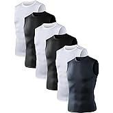 OYGSieg 5/6 Pack Men's Athletic Compression Shirts Sleeveless Tank Top Base Layer Sports Workout Shirts for Basketball