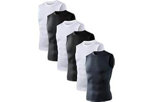 OYGSieg 5/6 Pack Men's Athletic Compression Shirts Sleeveless Tank Top Base Layer Sports Workout Shirts for Basketball
