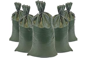 DURASACK Heavy Duty Sand Bags with Tie Strings Empty Woven Polypropylene Sand-Bags for Flood Control with 1600 Hours of UV Protection, 50 lbs Capacity, 14x26 inches, Green, Pack of 10