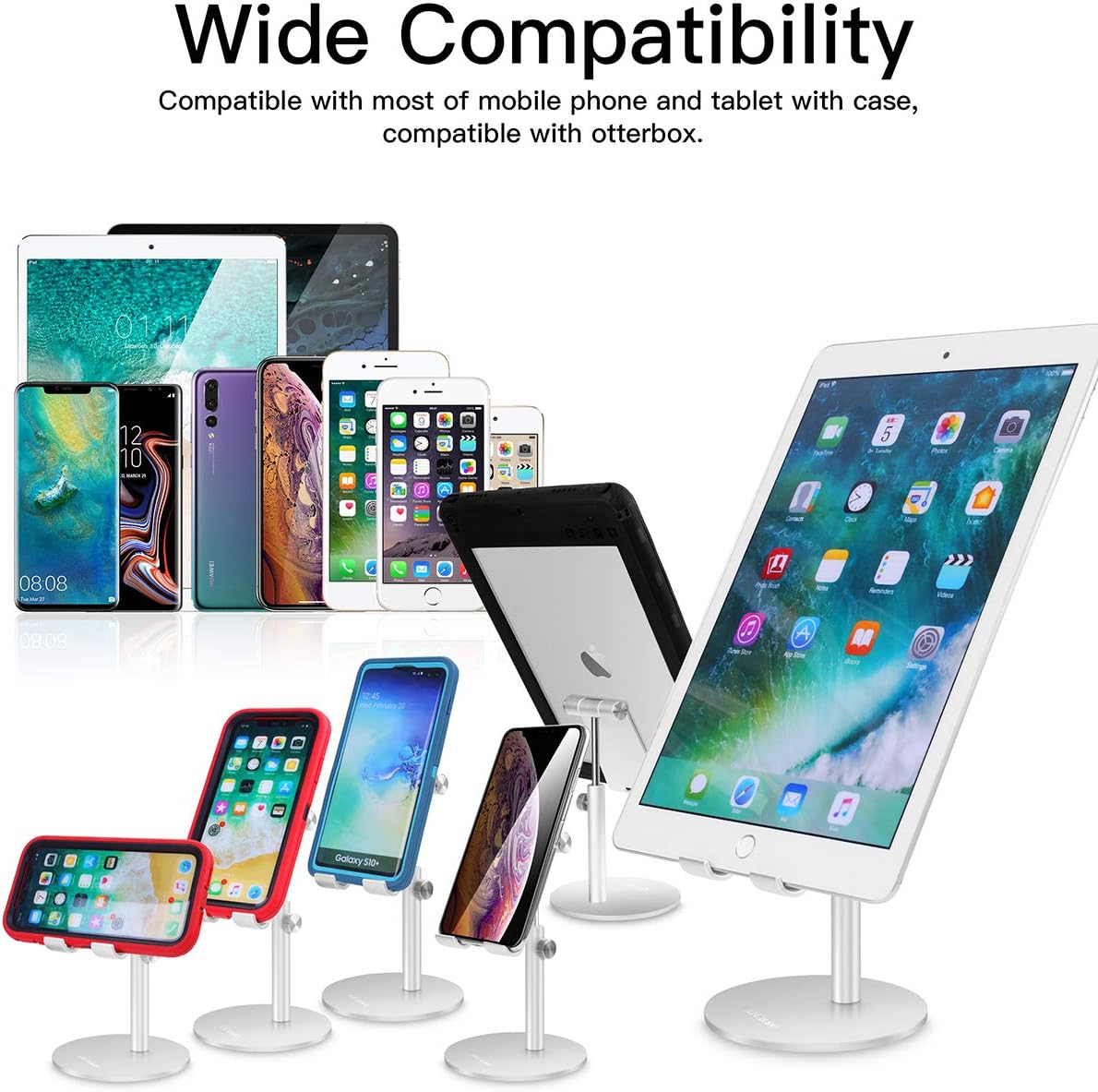 Adjustable Tablet/Phone Stand,AICase Telescopic Adjustable iPad Stand Holder,Universal Multi Angle Aluminum Stand Compatible with iPhone Smart Cell Phone/Tablet/iPad(4-13 inch), Silver: Computers & Accessories