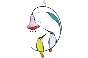 Lolitarcrafts Hummingbird with Flower Stained Glass Suncatcher Bird Stained Glass Window Hangings Hummingbird Gift for Home Decor (Green and Blue)