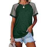 Esobo Women's Raglan Short Sleeve Crewneck T-Shirt Color Block Tunic Tshirt Casual Loose Blouses Tops
