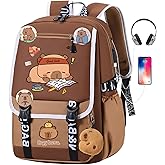 DHUENIOPE Capybara Backpack Large Capacity Waterproof stuff Cartoon backpack Cute Capybara Flap Backpack Laptop Bag Casual Daypacks