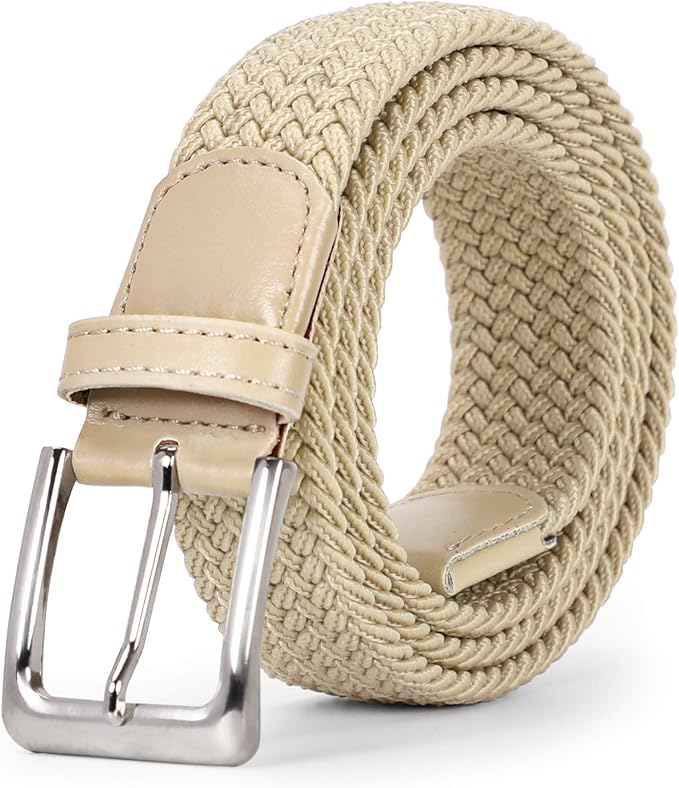 Braided Canvas Woven Elastic Stretch Belts with Pin Buckle for Men